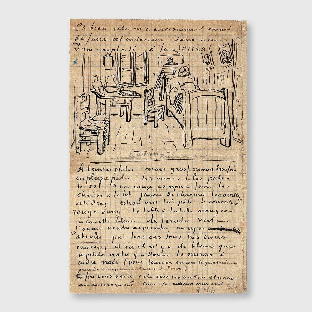 Vincent van Gogh’s sketch of his bedroom in a letter to Theo, 1888